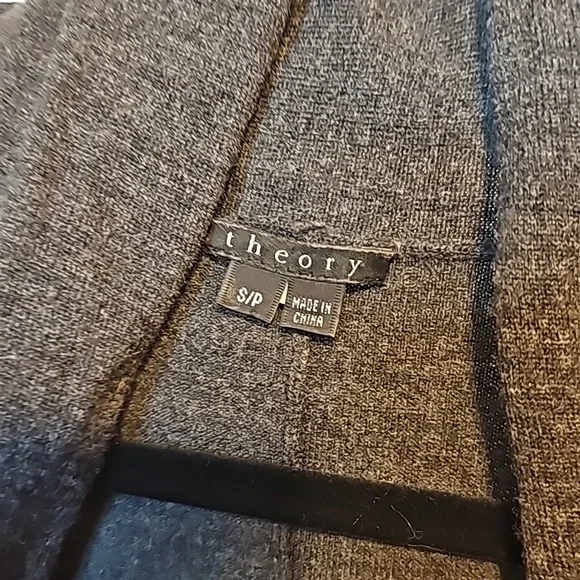 Theory Cardigan Button & Drawstring Wool Blend Charcoal Cowl Neck Collar Small - Picture 2 of 5
